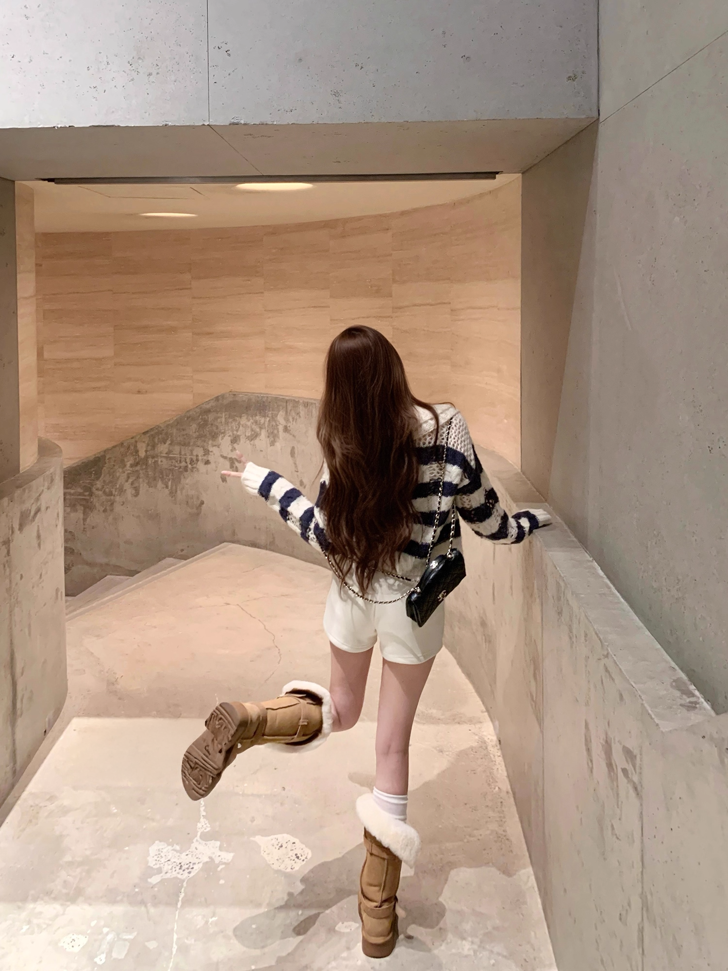 Frill Shawl border Knit  フリル ショール ボーダーニット