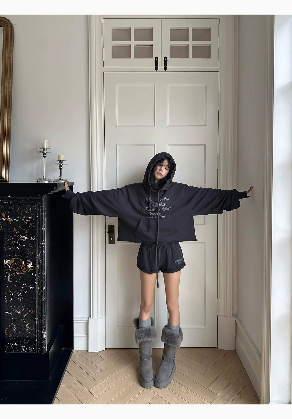 WARDEN EDGE  Drawstring Hooded sweat&wide-leg shorts  ウォーデンエッジドローストリングフード付きスウェット&ワイドレッグショートパンツ