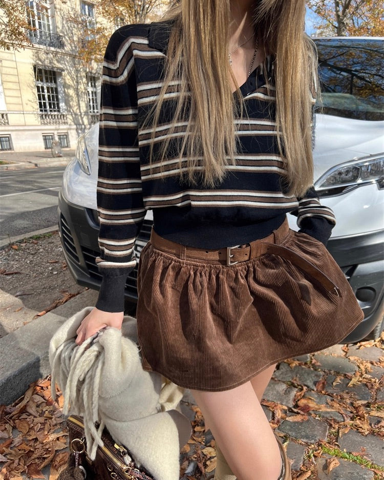 Border Short Knit Cardigan ボーダー ショート ニット 襟付きカーディガン