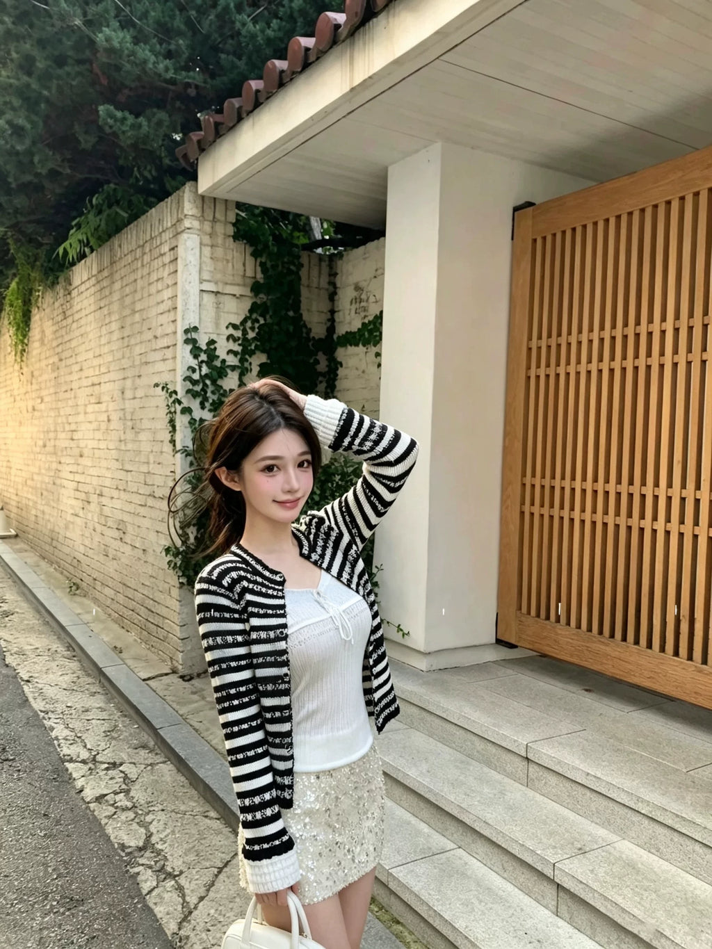 Lace-Stripe Cardigan レースストライプカーディガン