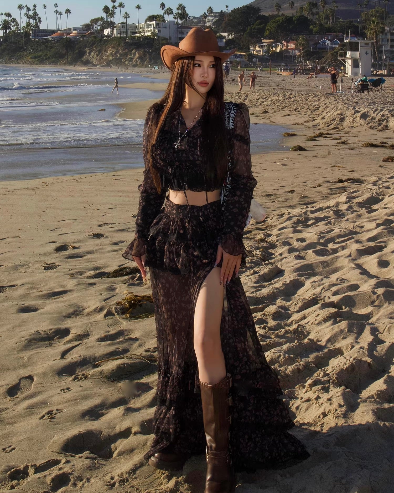 Flower Print Blouse & Long Skirt Set  フラワープリントブラウス＆ロングスカートセット