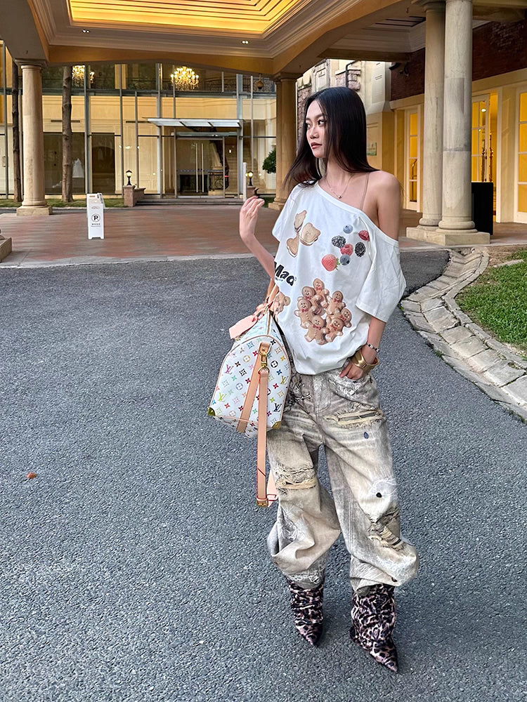 Lace & Crush Baggy denim レース＆クラッシュ バギーデニム