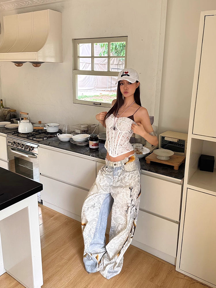 Lace ＆ Key Baggy denim レース＆キーバギーデニム