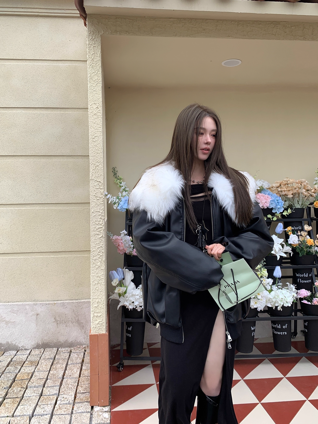 Fur PU leather Down jacket ファーPUレザーダウンジャケット