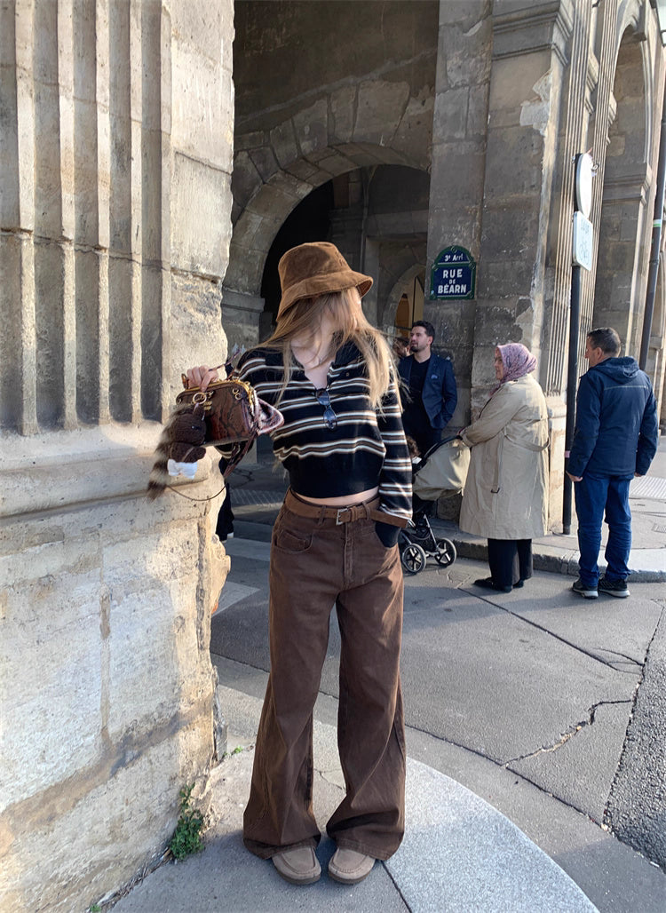 Border Short Knit Cardigan ボーダー ショート ニット 襟付きカーディガン