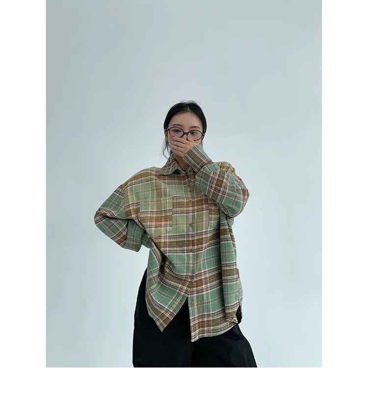 gradation long Check shirts グラデーションロングチェックシャツ