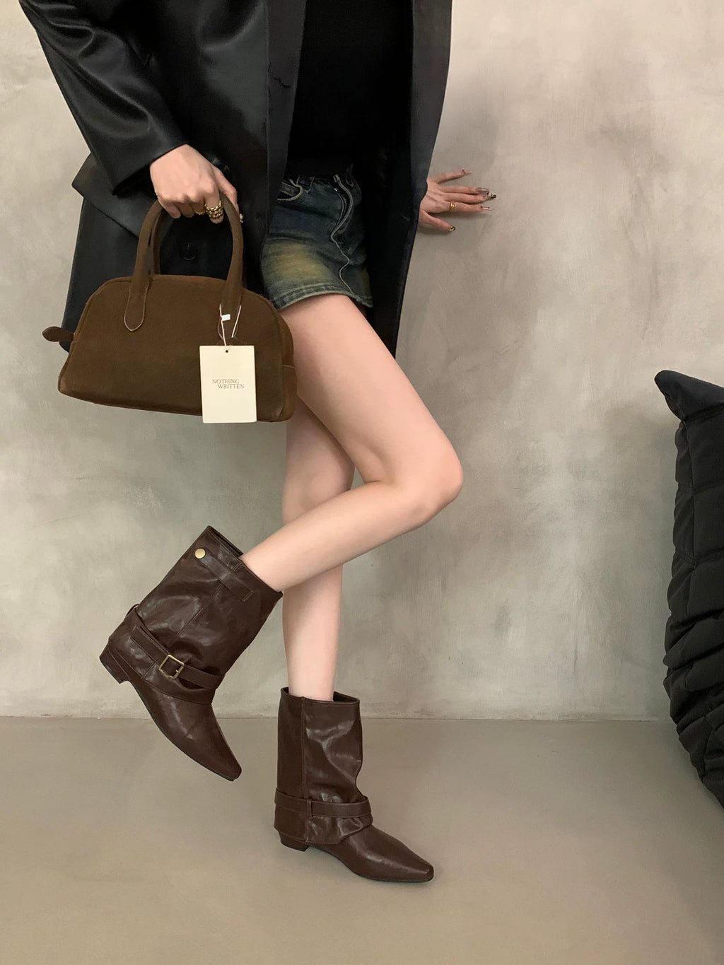 Belt-Buckle Pointed-Toe Ankle Boots ベルトバックルポインテッドトゥショートブーツ