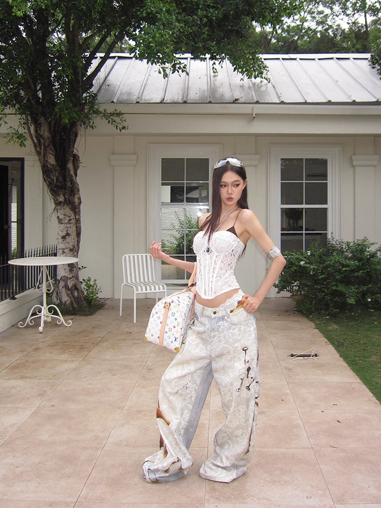 Lace ＆ Key Baggy denim レース＆キーバギーデニム