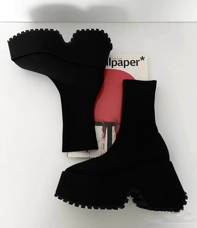 Plat form Square Toe Boots プラットフォーム スクエア トゥブーツ