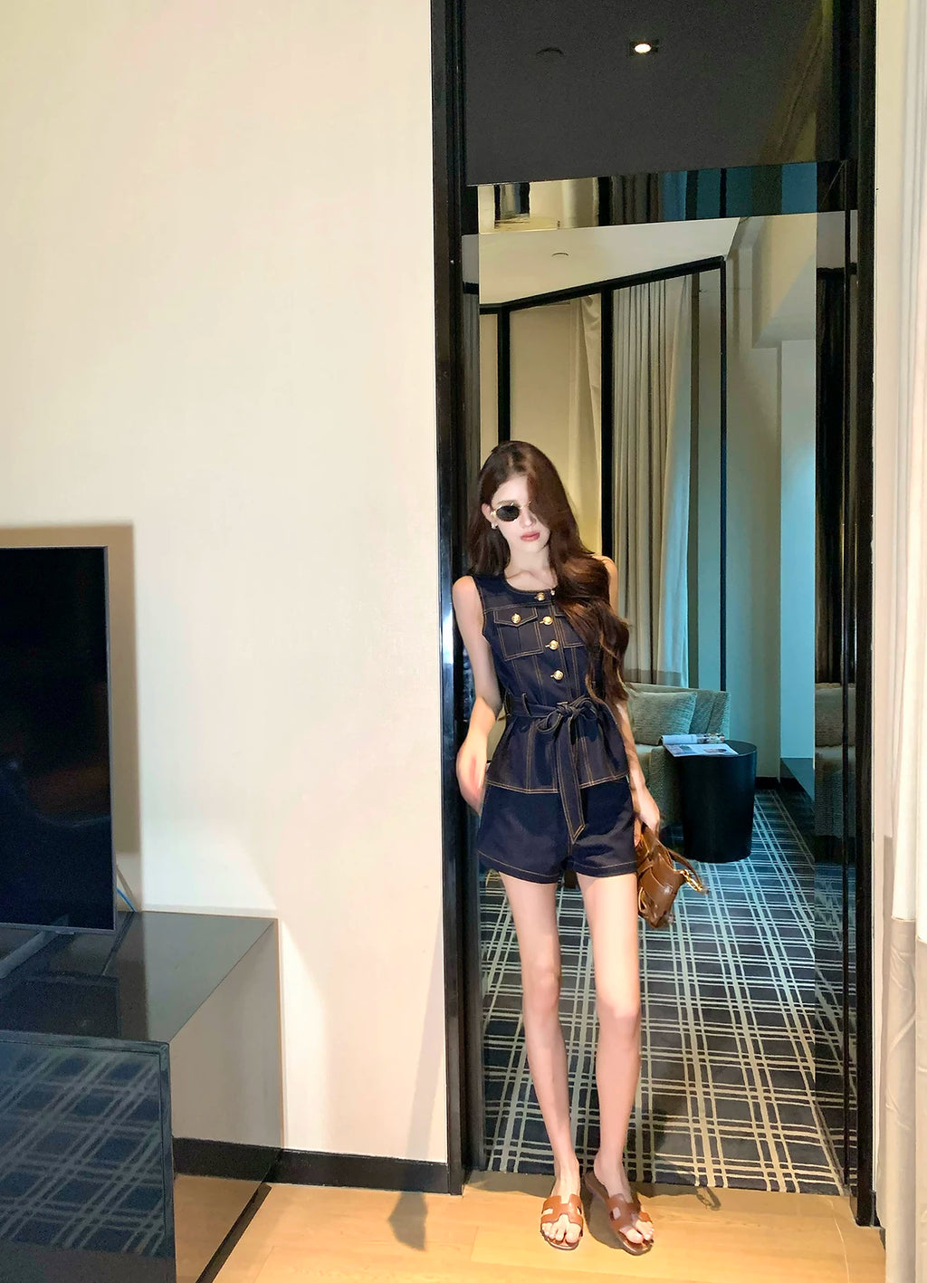 Sleeveless tops & waist ribbon short pants ノースリーブトップス&ウエストリボンショートパンツ