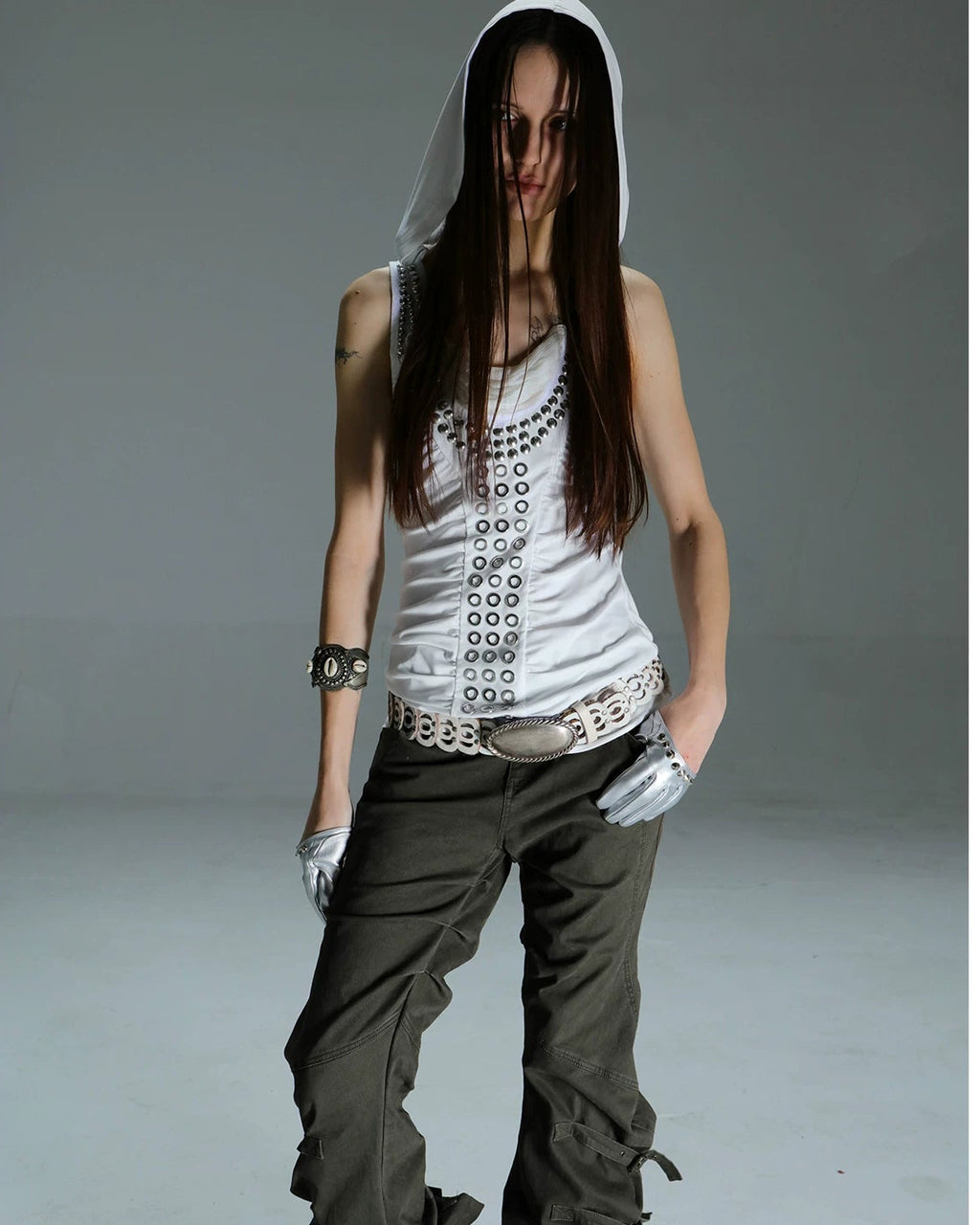 Metal rivet Sleeveless Hoodie メタリリベット スリーブレス フーディ