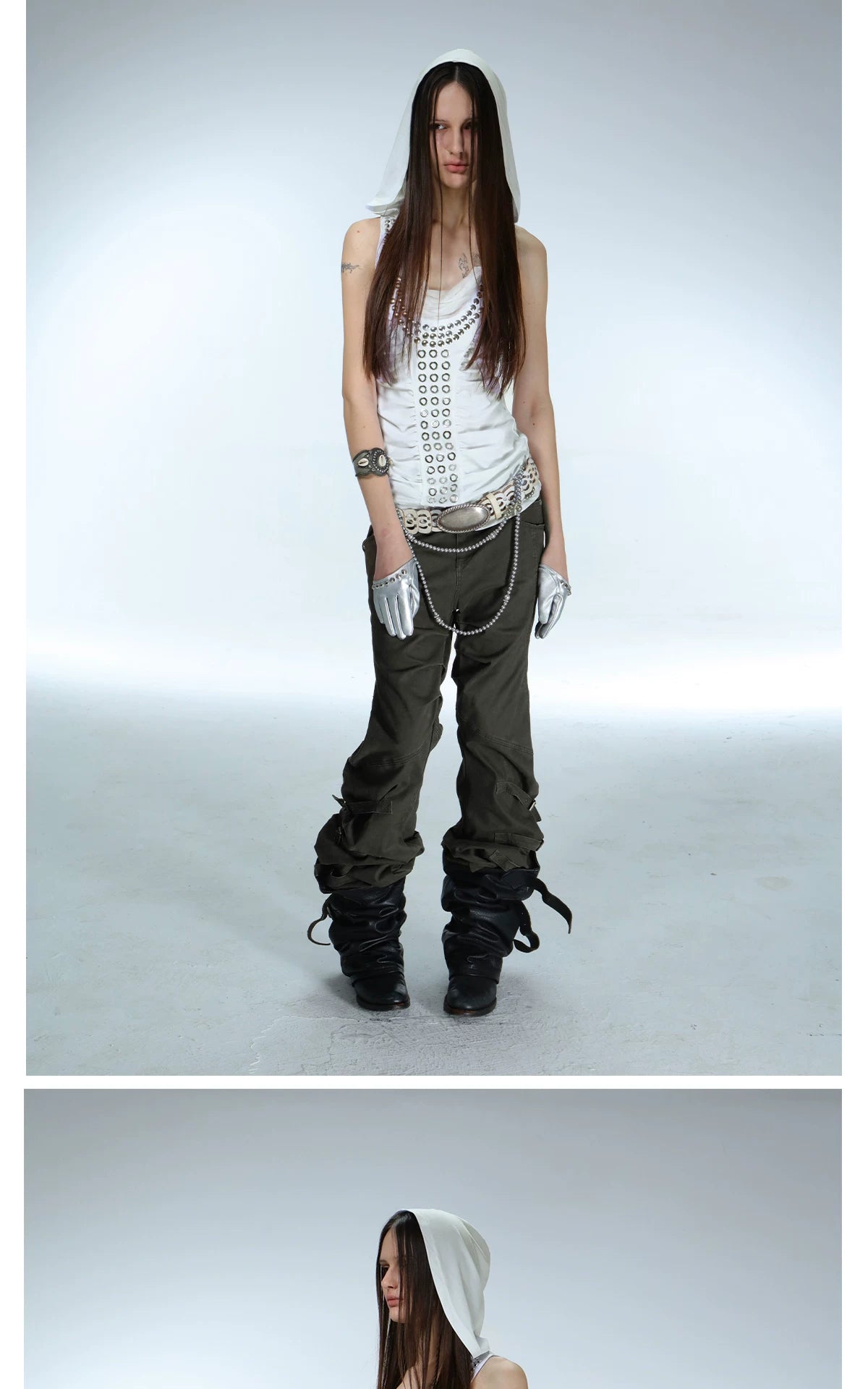 Metal rivet Sleeveless Hoodie メタリリベット スリーブレス フーディ