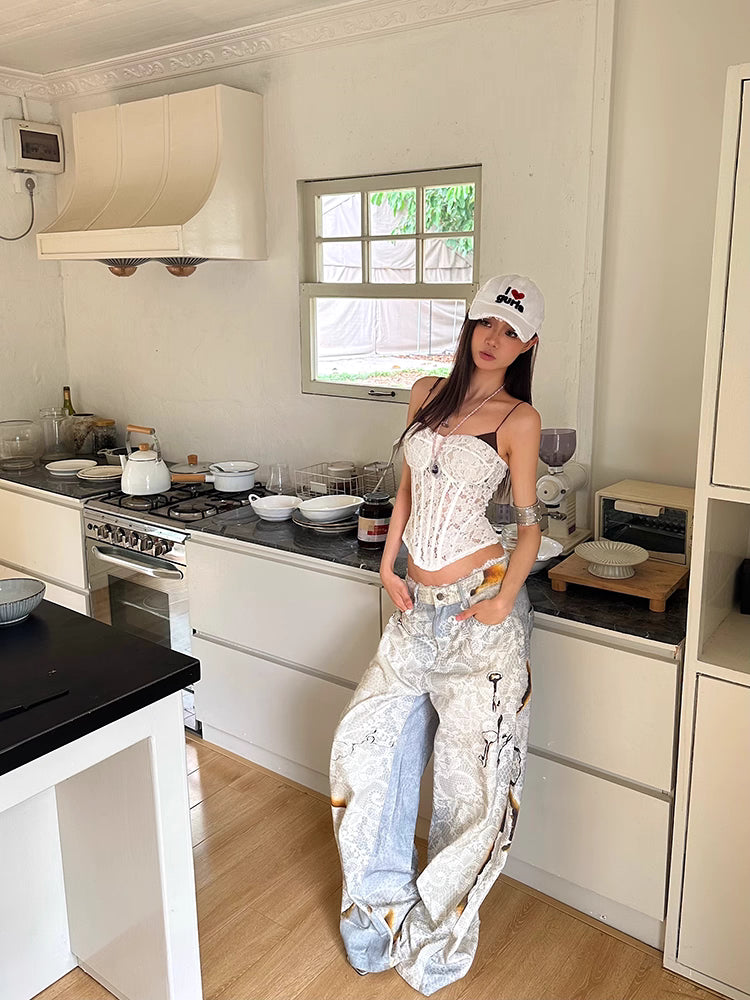 Lace ＆ Key Baggy denim レース＆キーバギーデニム