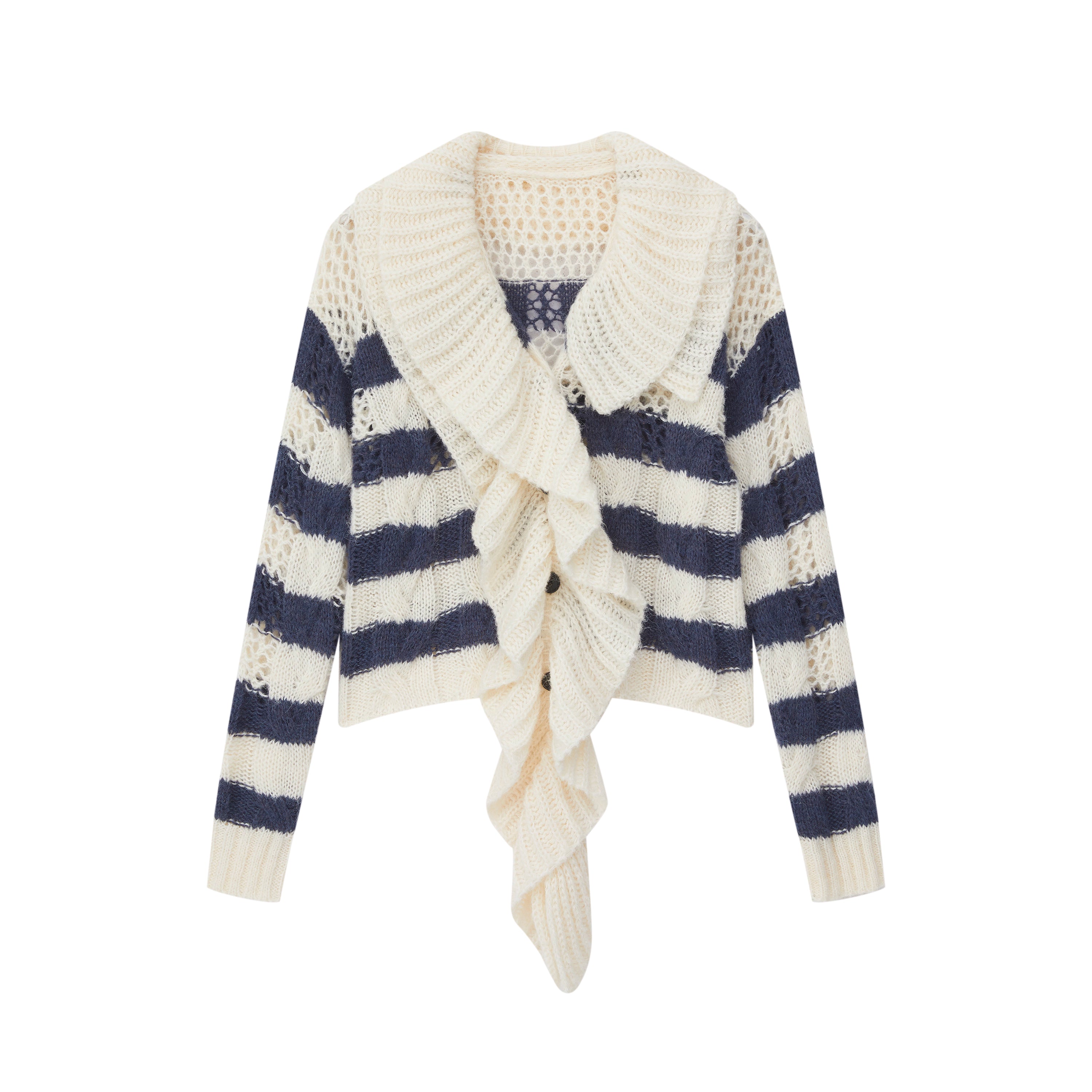 Frill Shawl border Knit  フリル ショール ボーダーニット