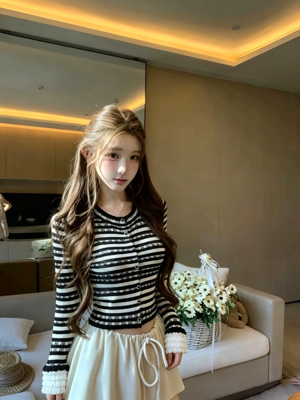 Lace-Stripe Cardigan レースストライプカーディガン