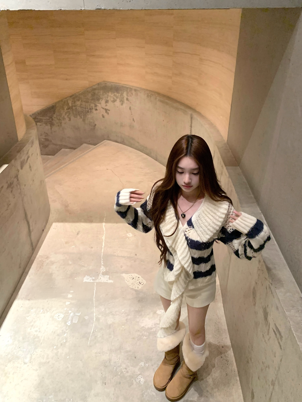 Frill Shawl border Knit  フリル ショール ボーダーニット