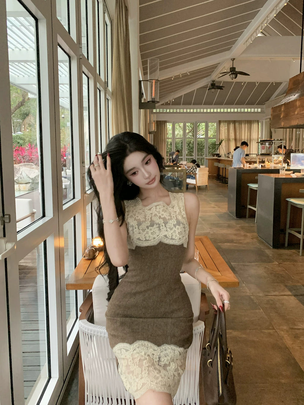 Lase Long &Short I Line Dress レース ロング＆ショートIラインドレス