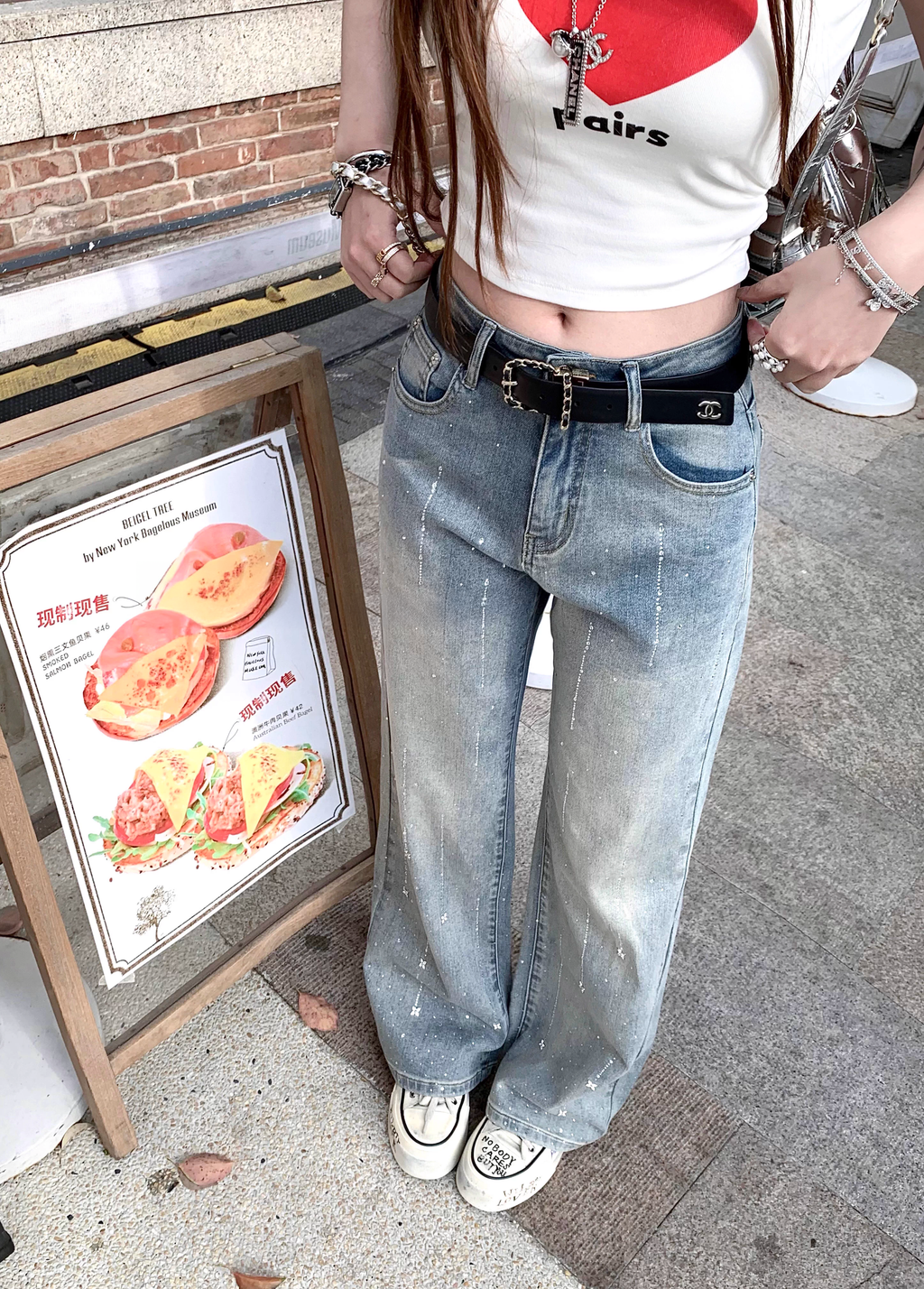 Line Stone denim ラインストーン ウォッシュデニム