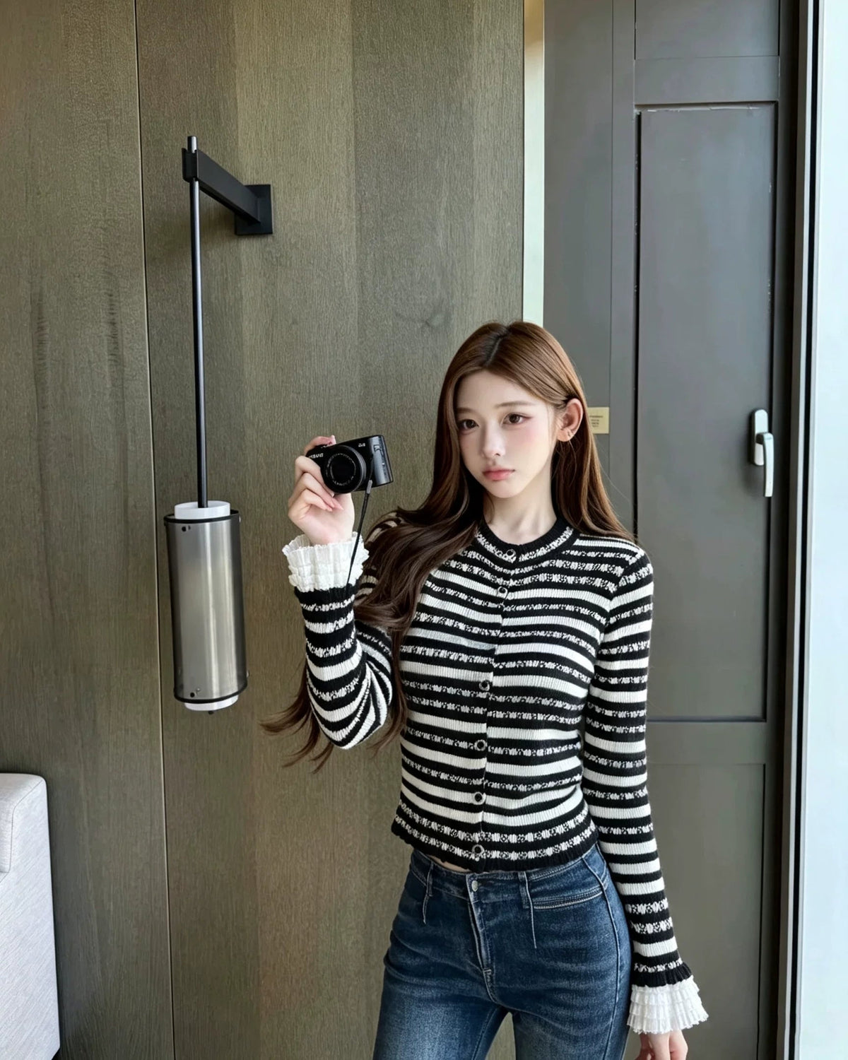 Lace-Stripe Cardigan レースストライプカーディガン