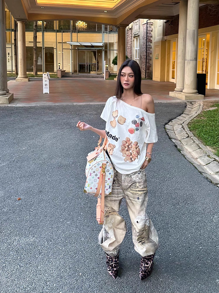 Lace & Crush Baggy denim レース＆クラッシュ バギーデニム