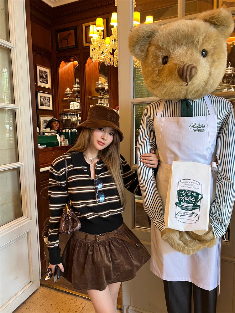 Border Short Knit Cardigan ボーダー ショート ニット 襟付きカーディガン