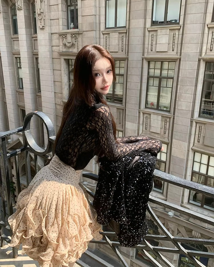 Lace cut saw Frill Skirt レースカットソー フリルスカート