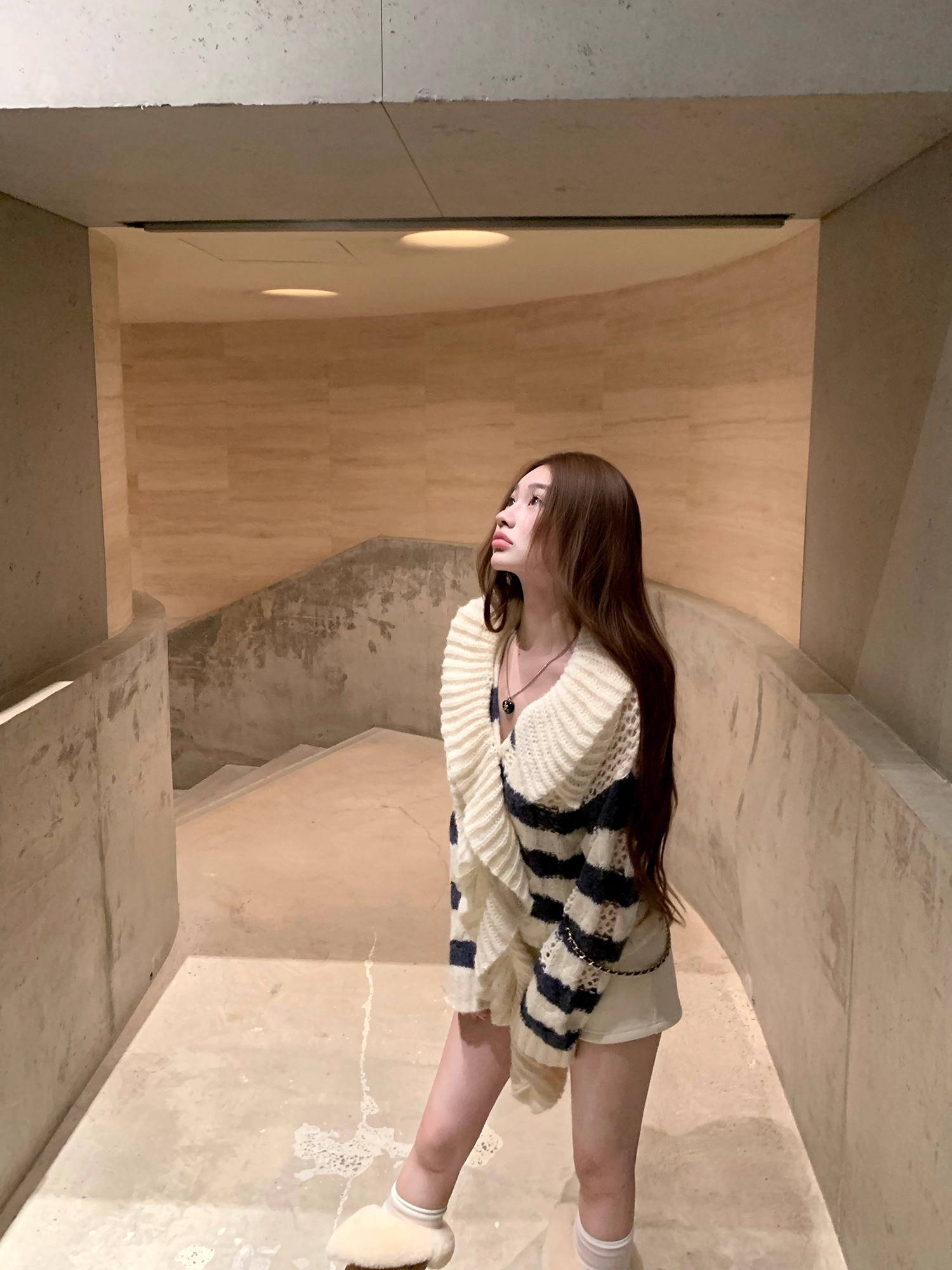 Frill Shawl border Knit  フリル ショール ボーダーニット