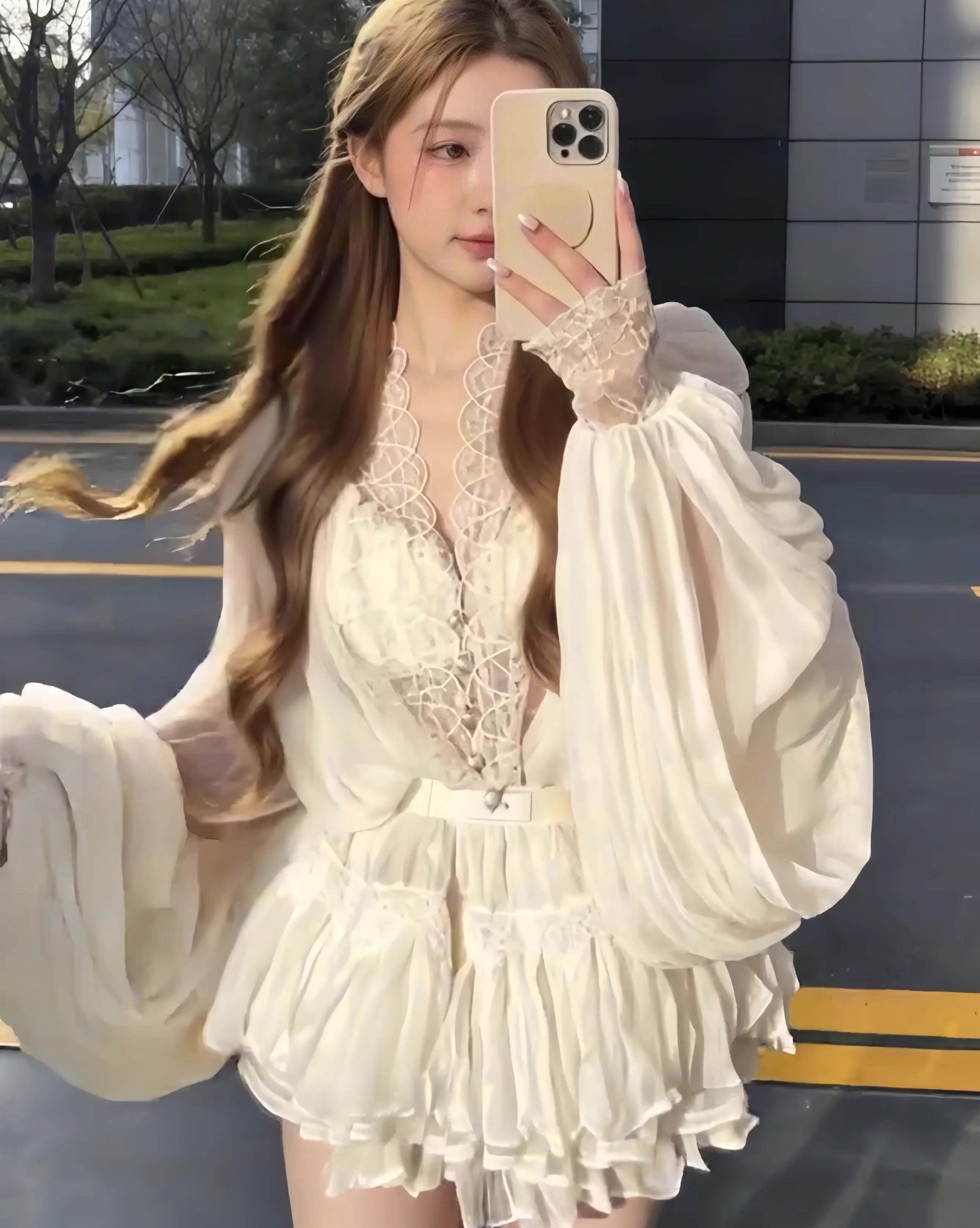 Lantern sleeve Blouse & Skirt ランタン スリーブ ブラウス＆スカート