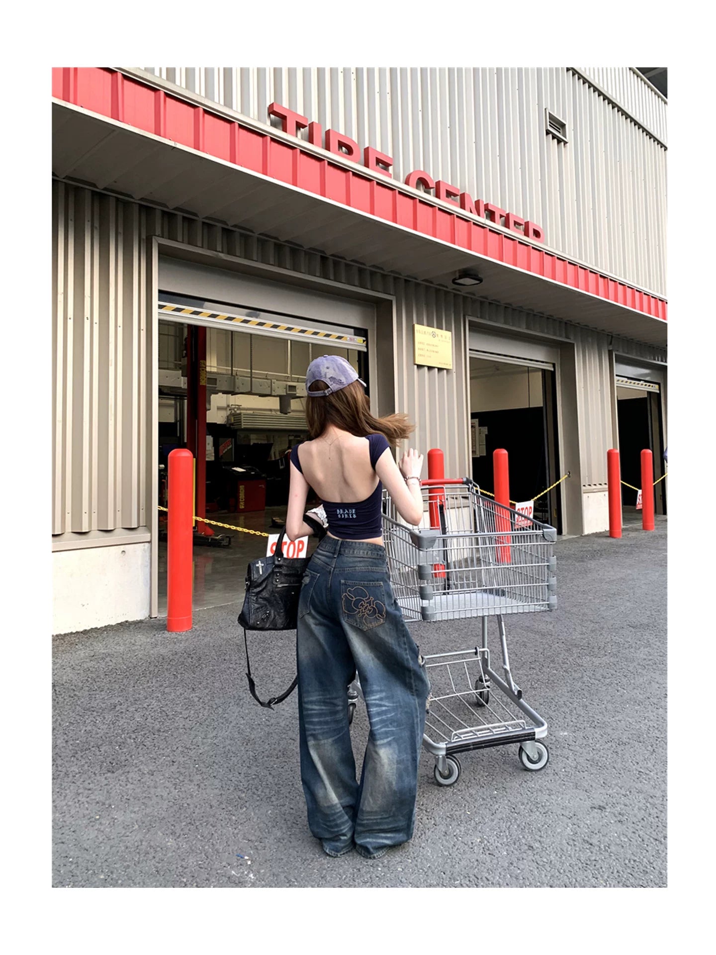 Navy Destroy Wide Denim ネイビー デストロイ ワイドデニム
