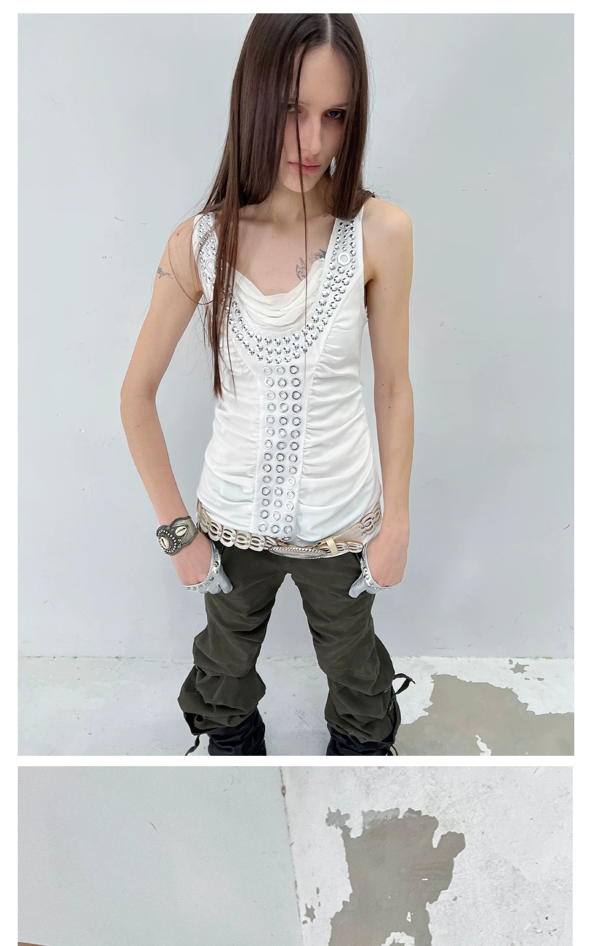 Metal rivet Sleeveless Hoodie メタリリベット スリーブレス フーディ