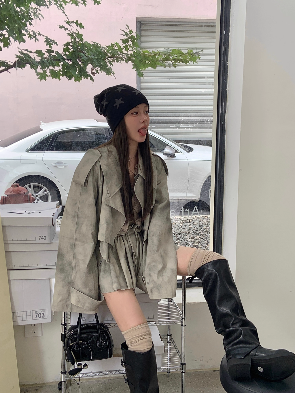 Lose Trench Jacket & Pleats Mini Skirt ルーズショートトレンチジャケット＆プリーツミニスカート