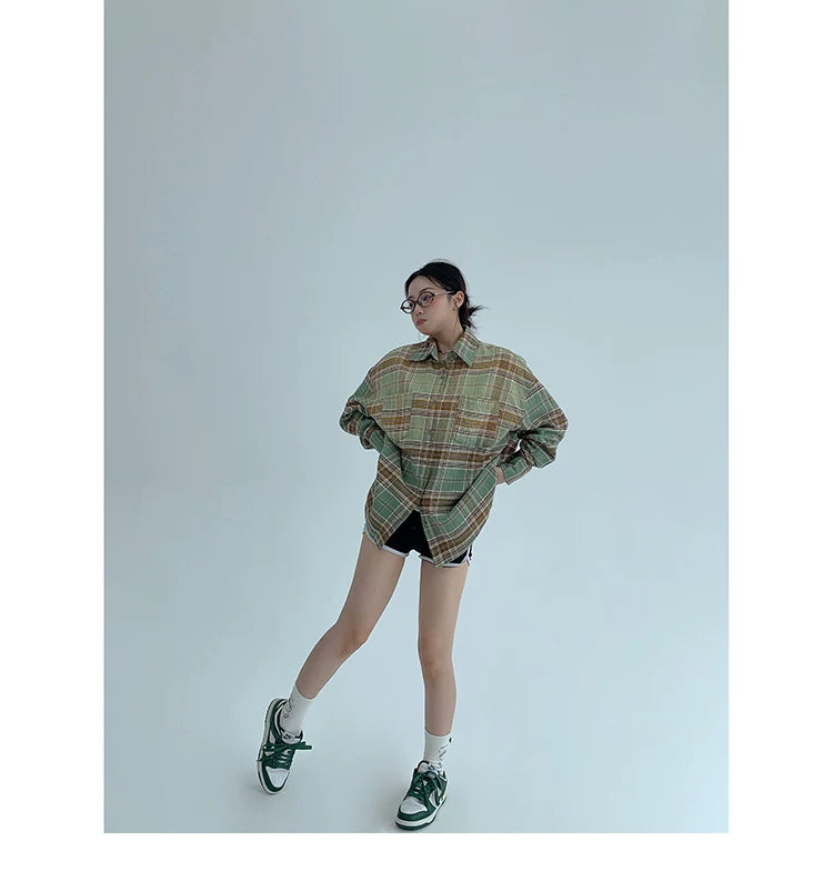 gradation long Check shirts グラデーションロングチェックシャツ