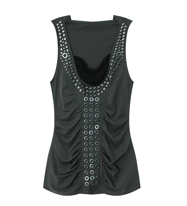 Metal rivet Sleeveless Hoodie メタリリベット スリーブレス フーディ