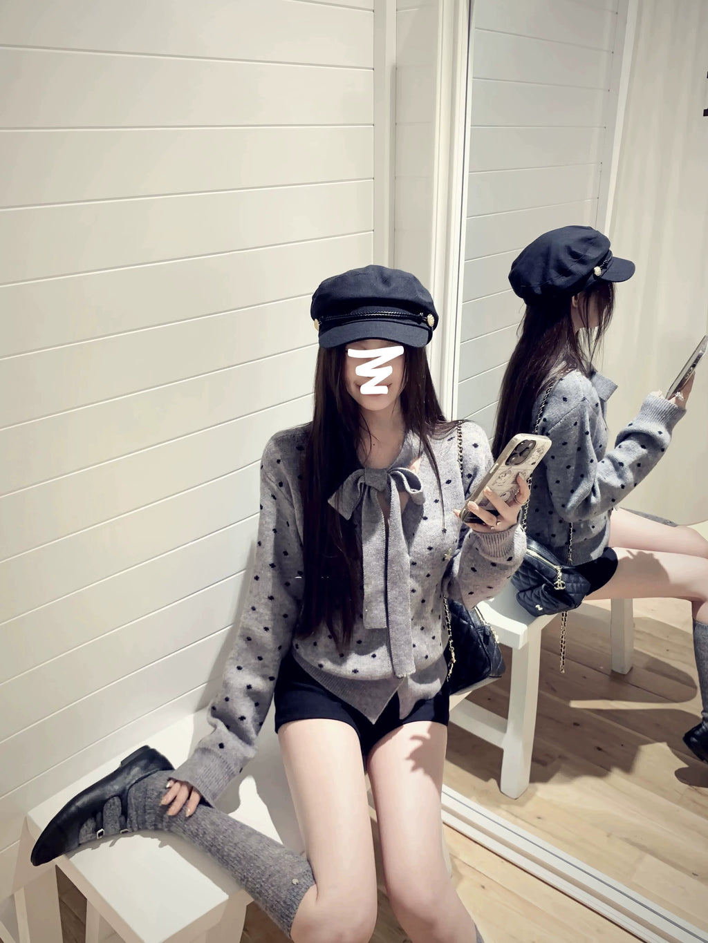 Polka-dot knit cardigan ドット柄ニットカーディガン