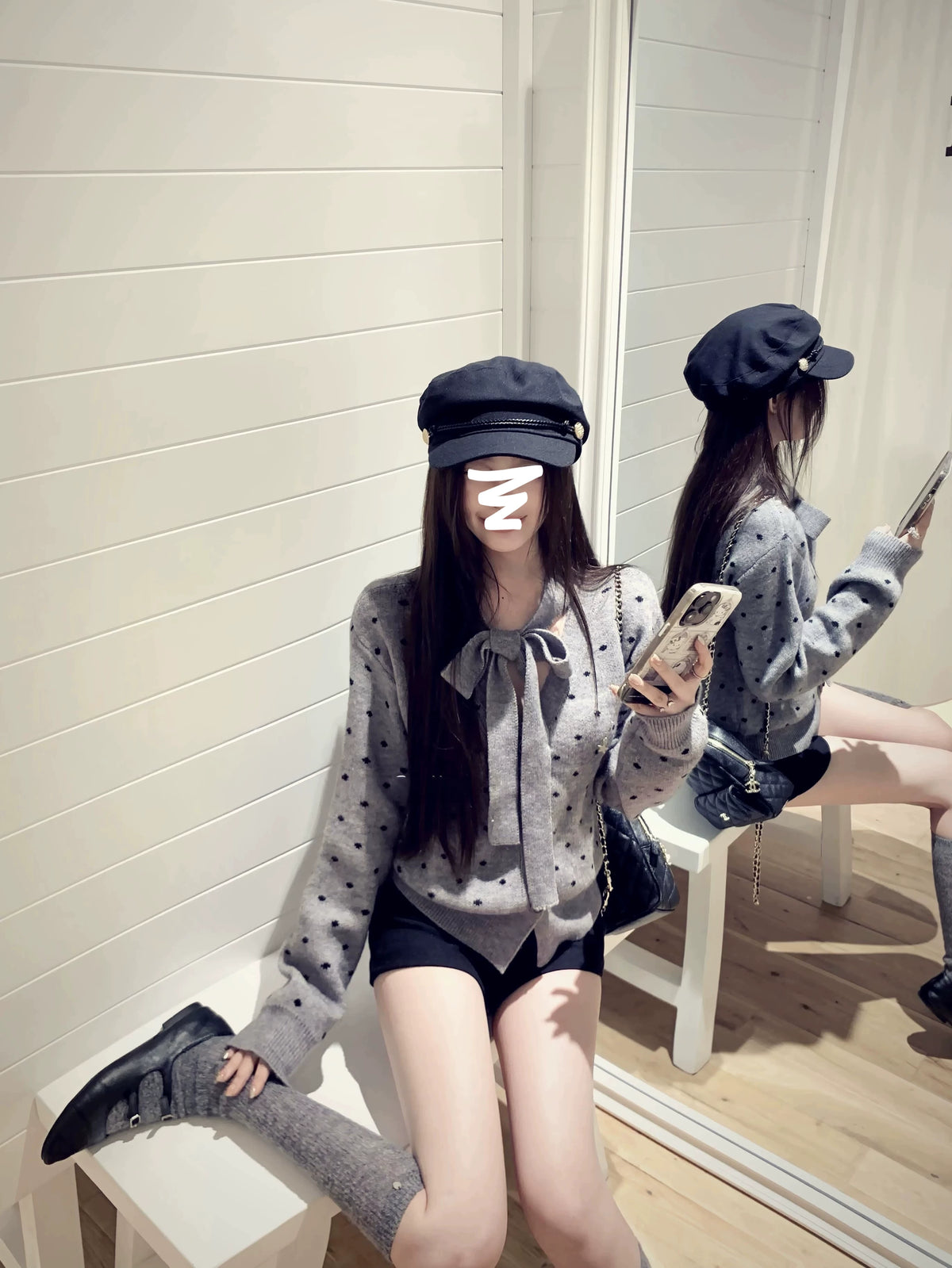 Polka-dot knit cardigan ドット柄ニットカーディガン