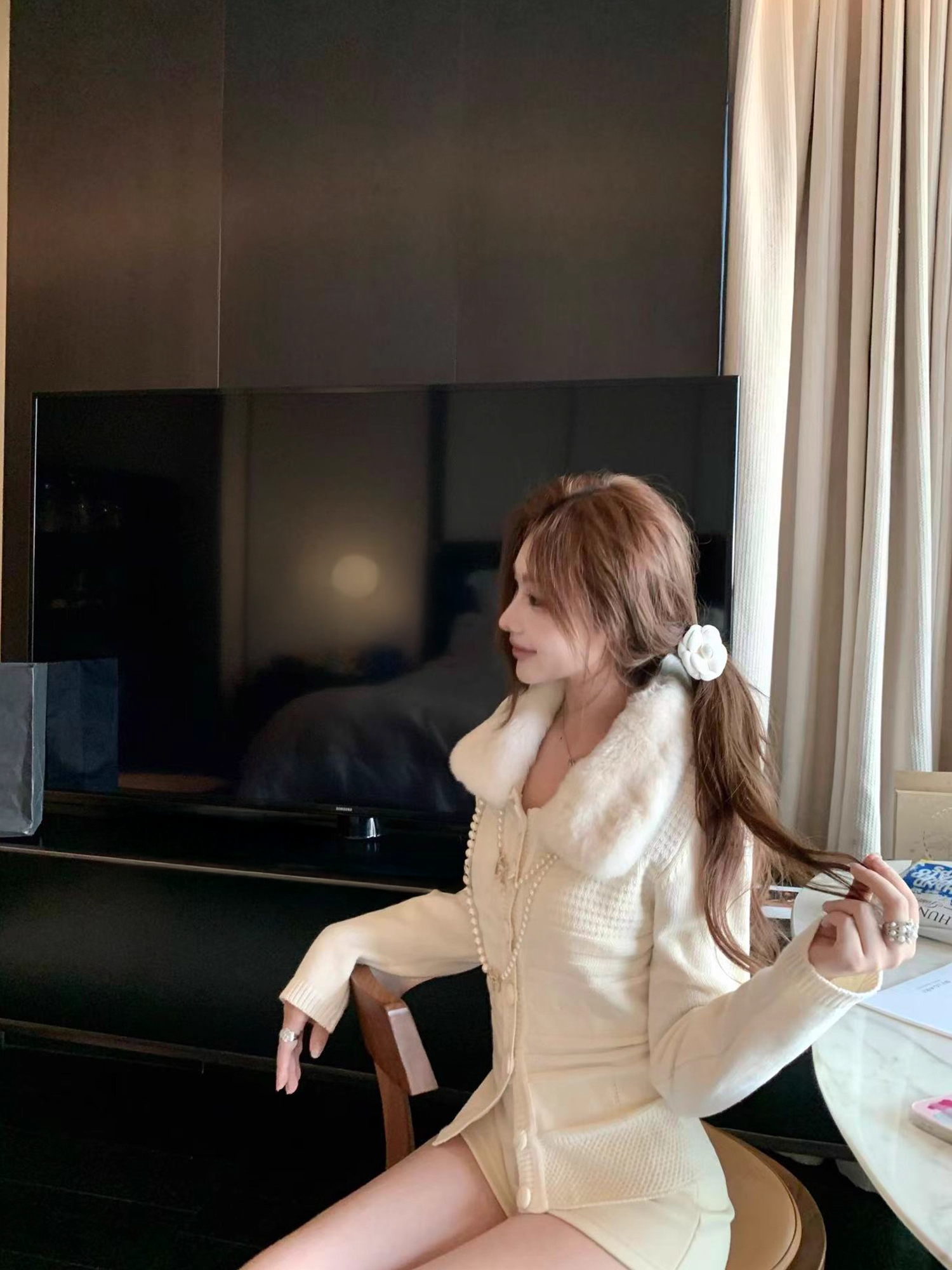 Fur collar cardigan ファーカラー カーディガン