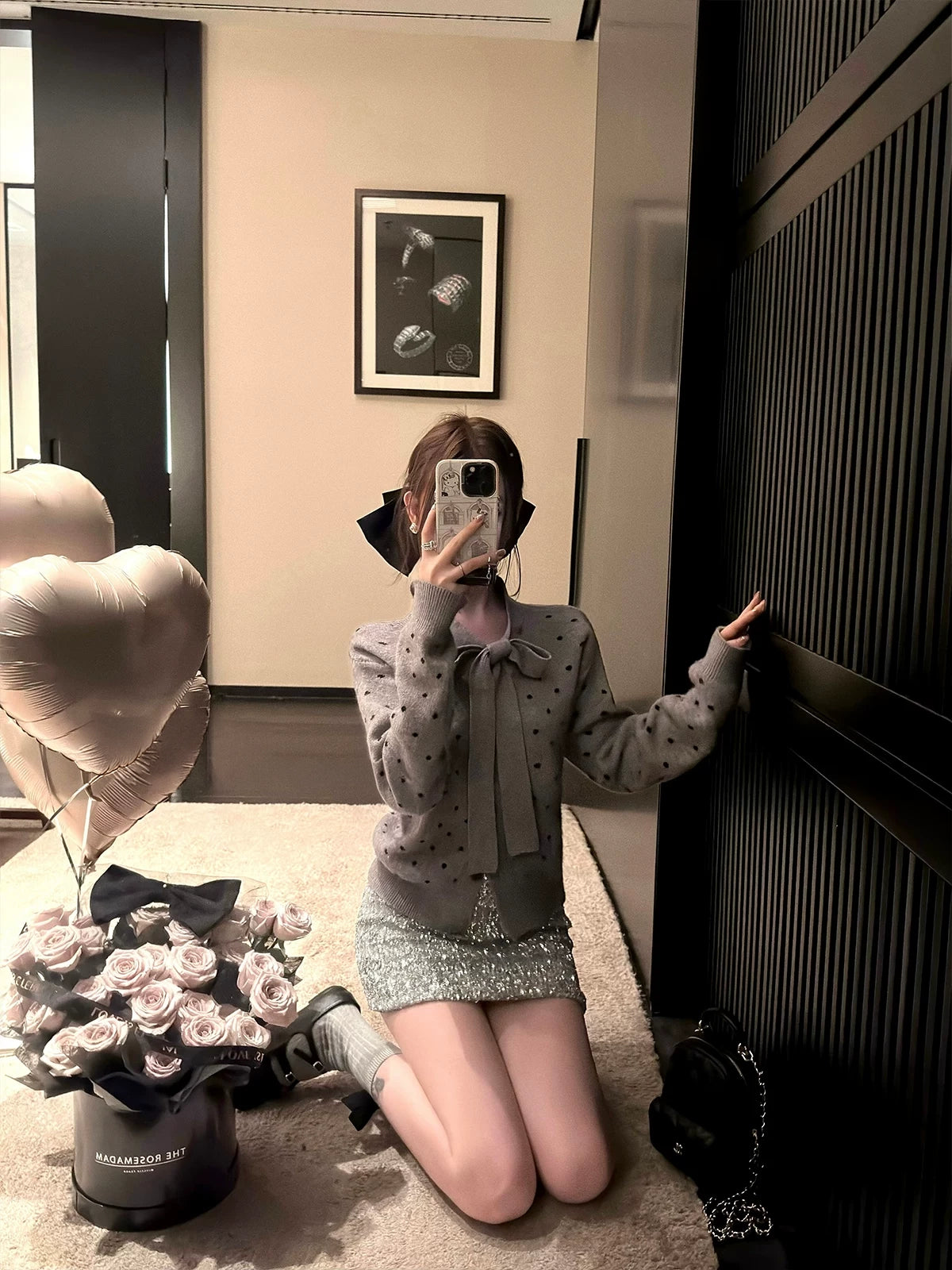 Polka-dot knit cardigan ドット柄ニットカーディガン