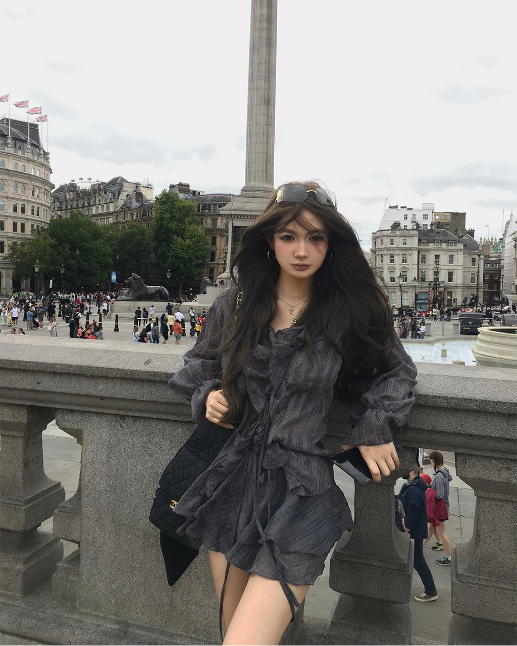 See-through check frill shirts&skirtシースルーチェック柄フリルシャツ&スカート