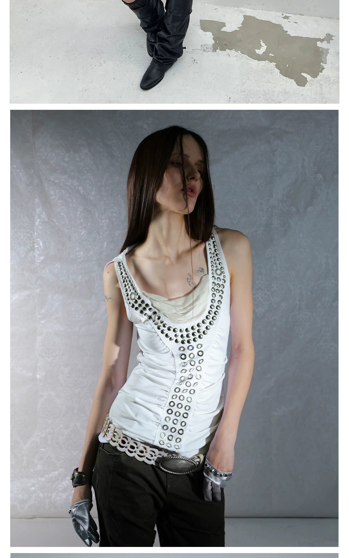 Metal rivet Sleeveless Hoodie メタリリベット スリーブレス フーディ