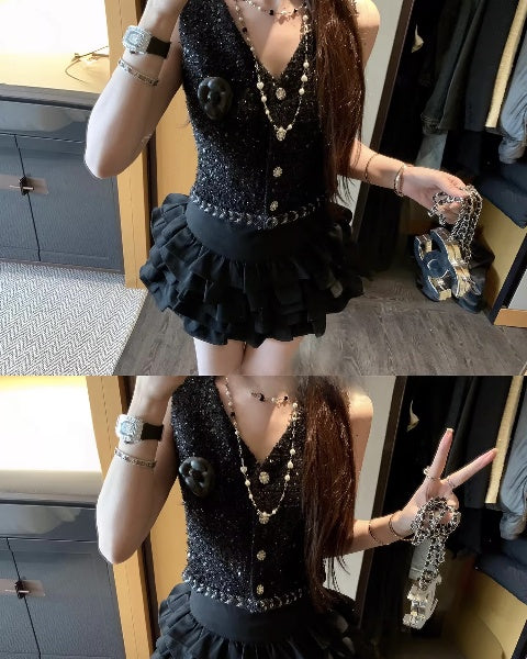 Black Tweed Short Vest  ブラックツイード ショート ベスト