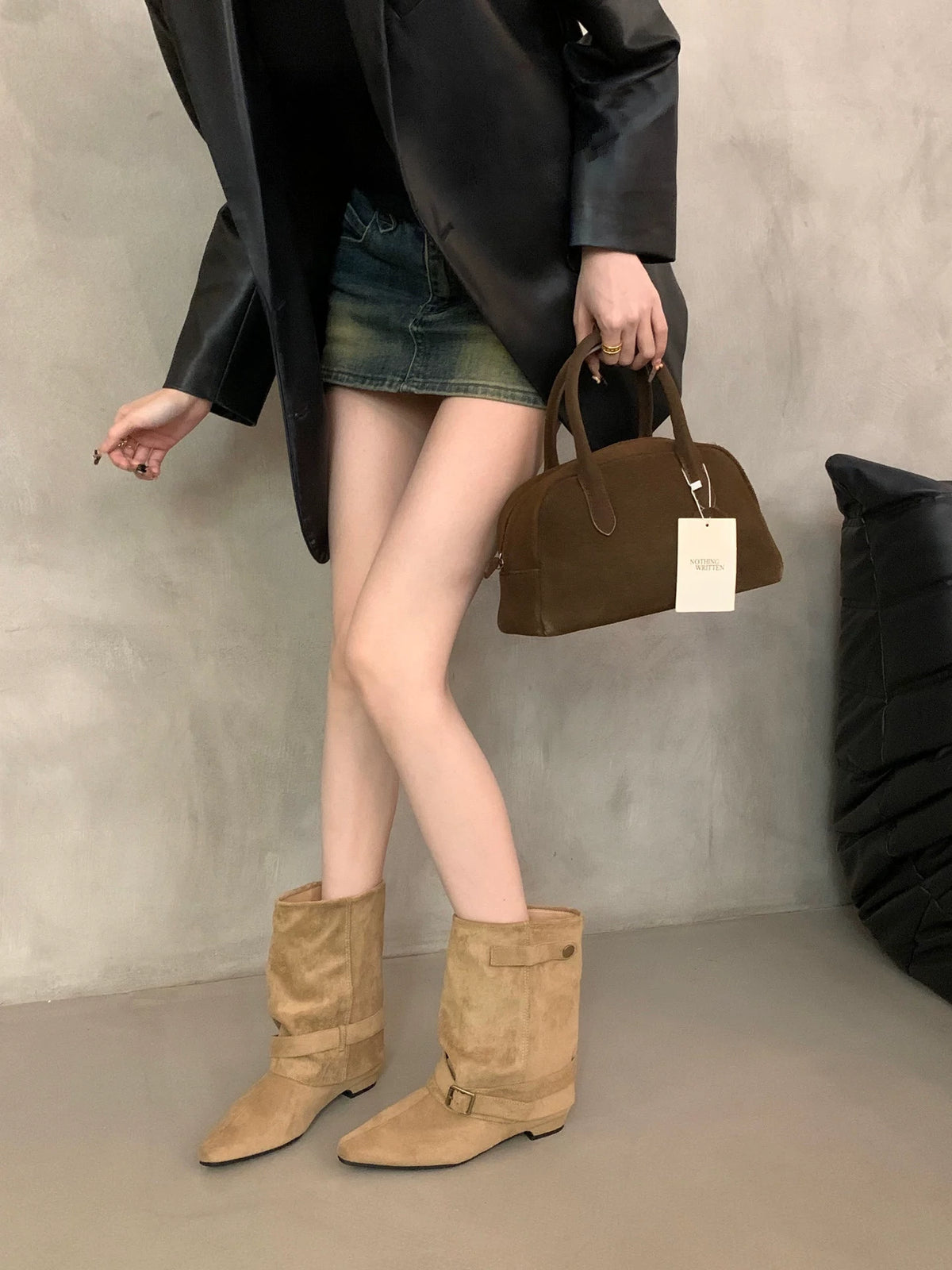 Belt-Buckle Pointed-Toe Ankle Boots ベルトバックルポインテッドトゥショートブーツ