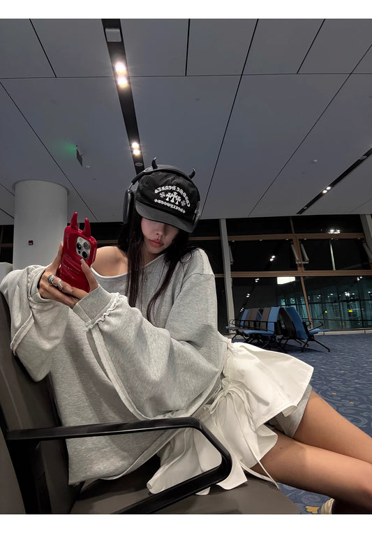 Off shoulders Tops sweat skirt オフショルダートップス レイヤードスカート　