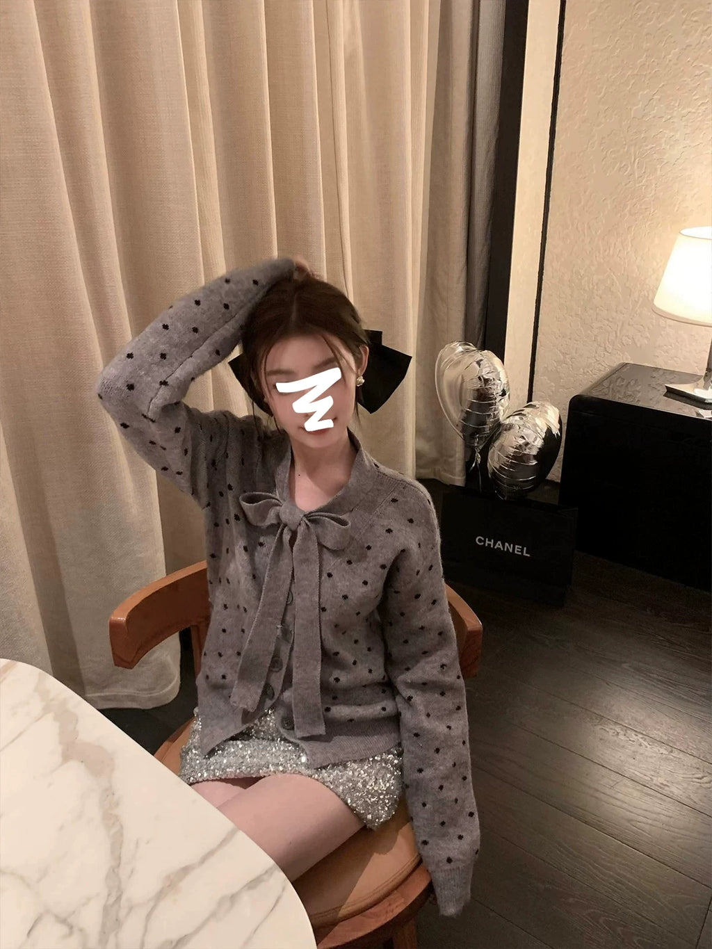 Polka-dot knit cardigan ドット柄ニットカーディガン