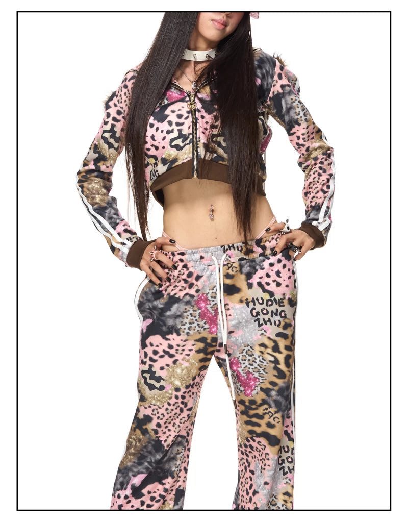 Leopard Print Devil horn Parka Sweat pants レオパードプリント デビルホーンパーカー スウェットパンツ