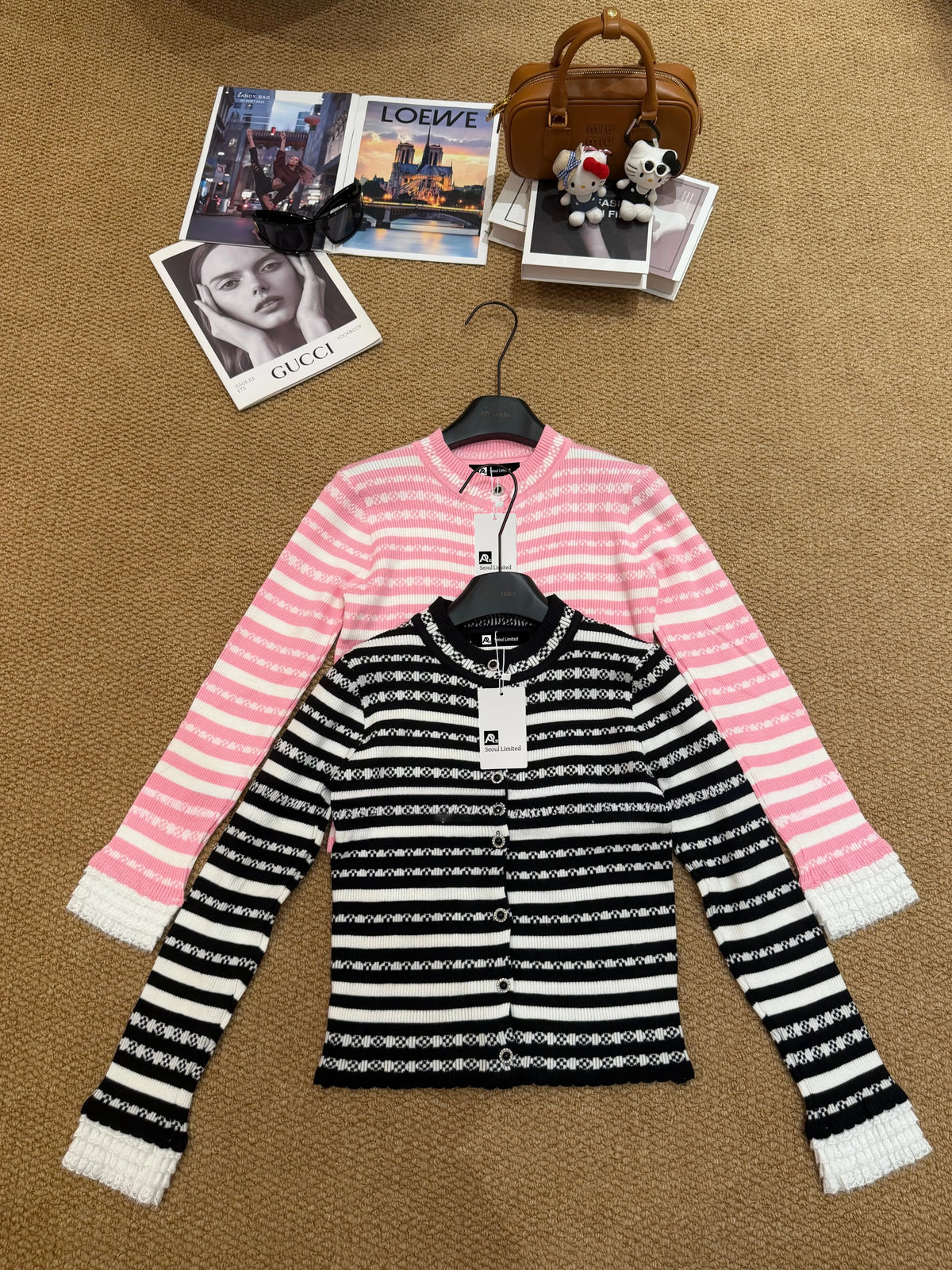 Lace-Stripe Cardigan レースストライプカーディガン