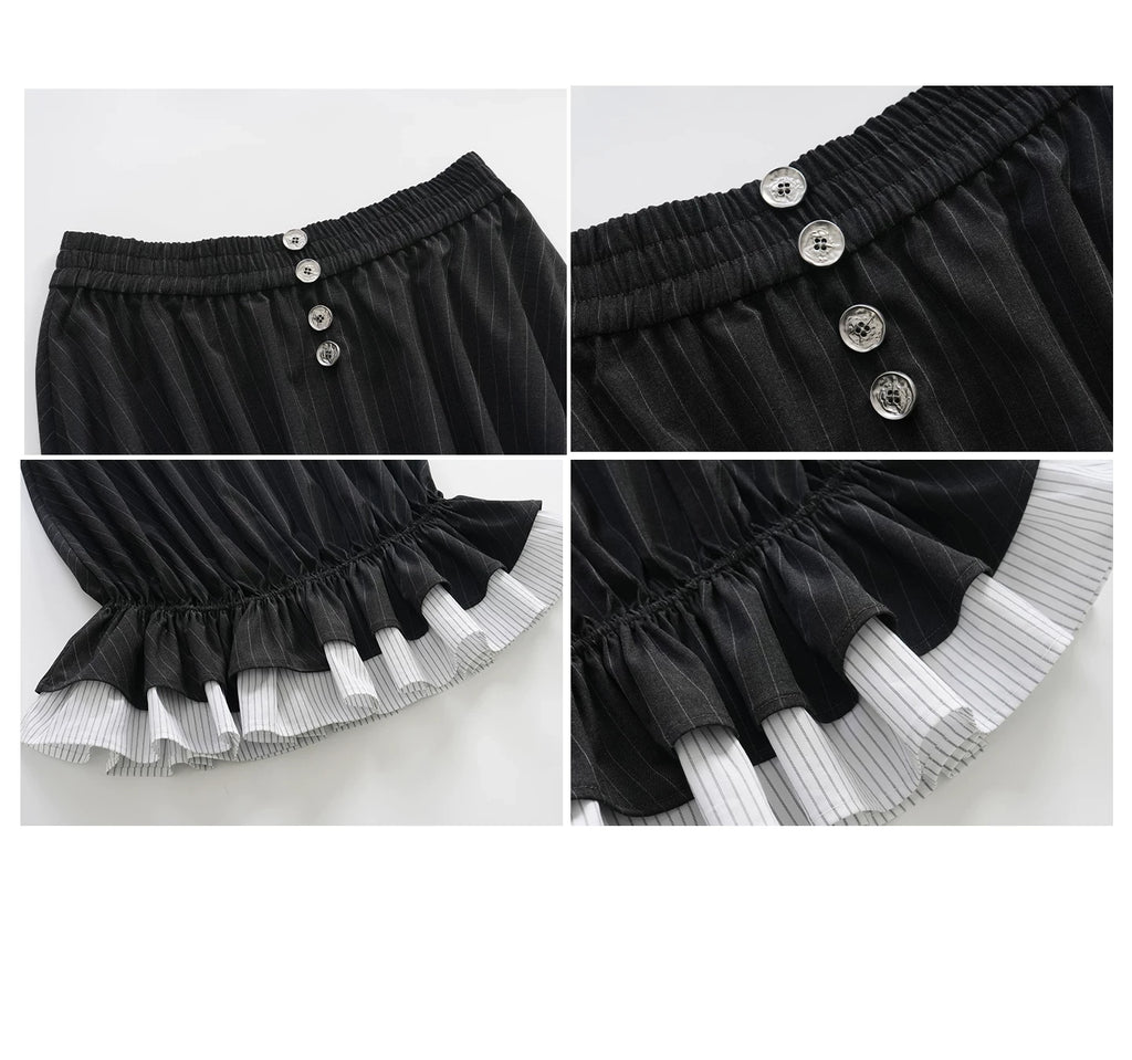 Pleated Ruffle Strapless Short All-in-One プリーツフリル ベアトップショートオールインワン