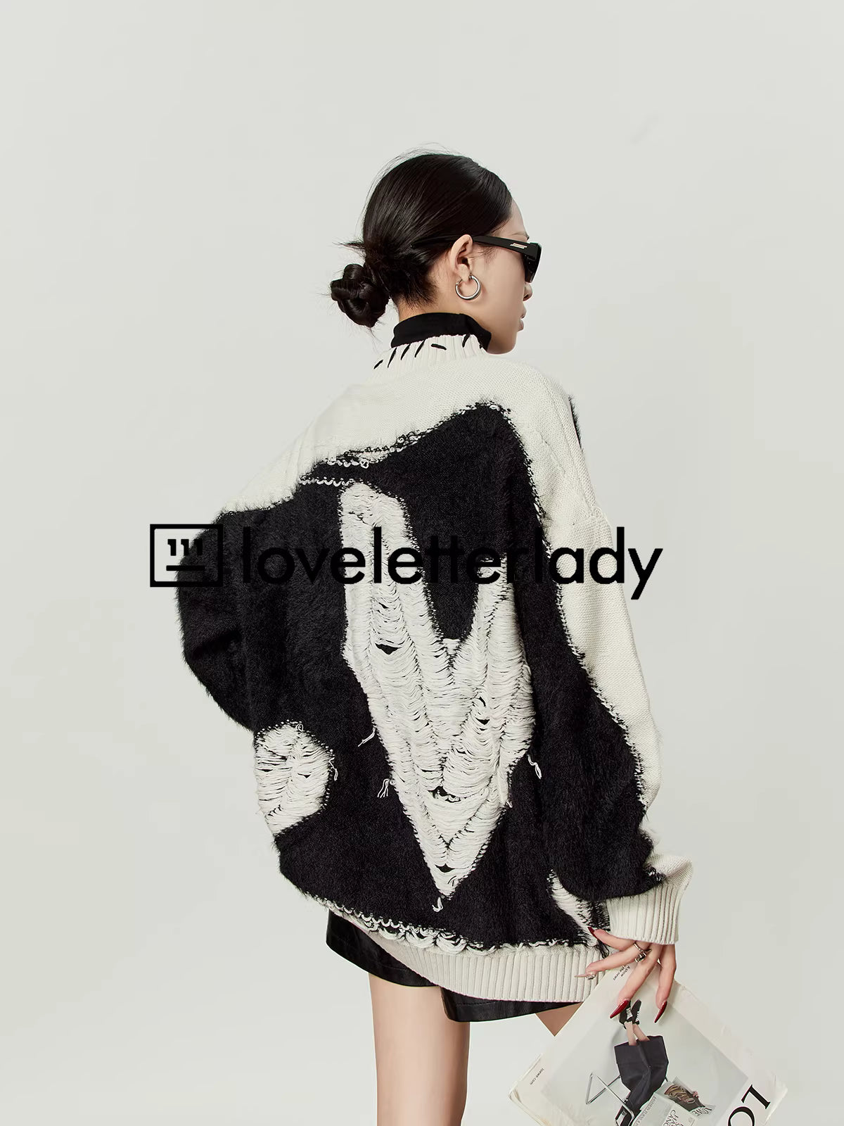 LOVE Letter Lady llllab Heart Two tone Knit cardigan ラブレターレディ ハート2トーンニットカーディガン