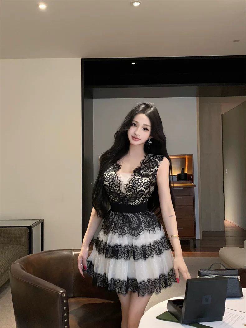 Lace Bicolor Dress レース バイカラー ドレス