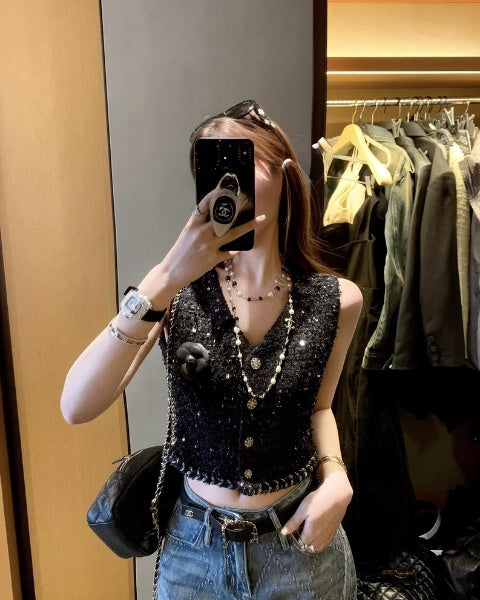 Black Tweed Short Vest  ブラックツイード ショート ベスト