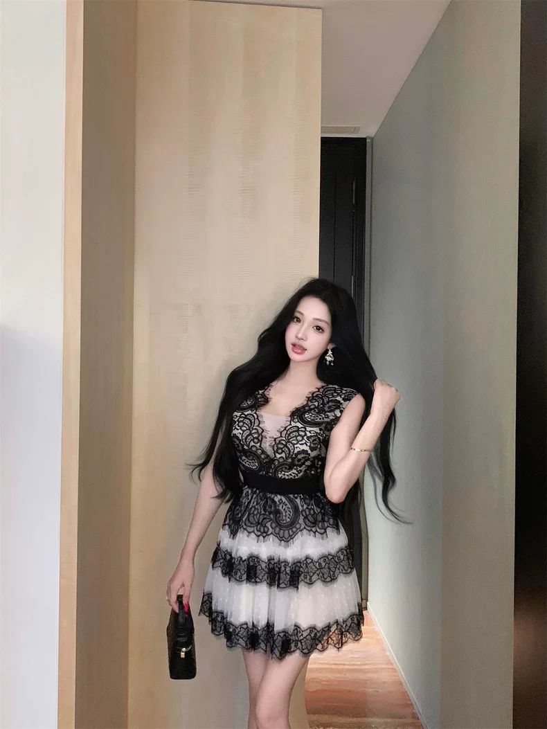 Lace Bicolor Dress レース バイカラー ドレス